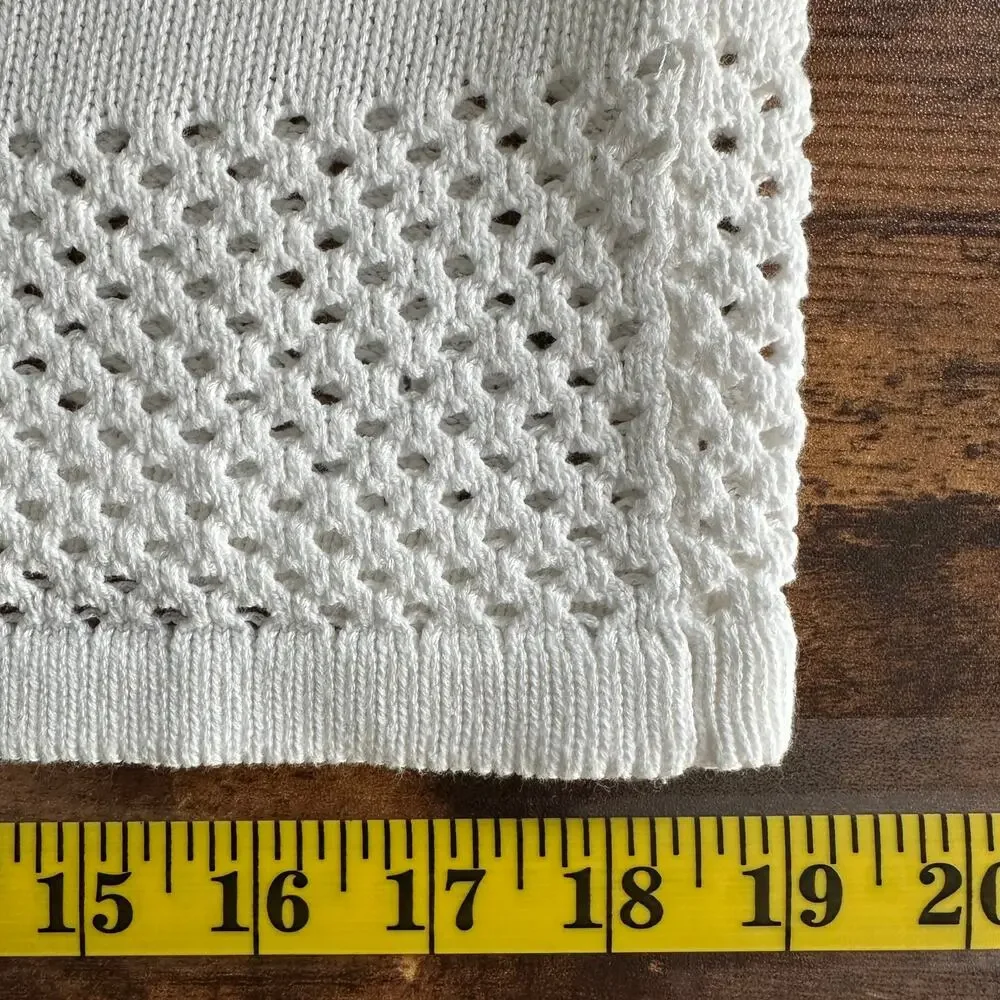 Open Crochet Kimono Cardigan Sweater White Medium Coastal Boho Cottagecore EUC